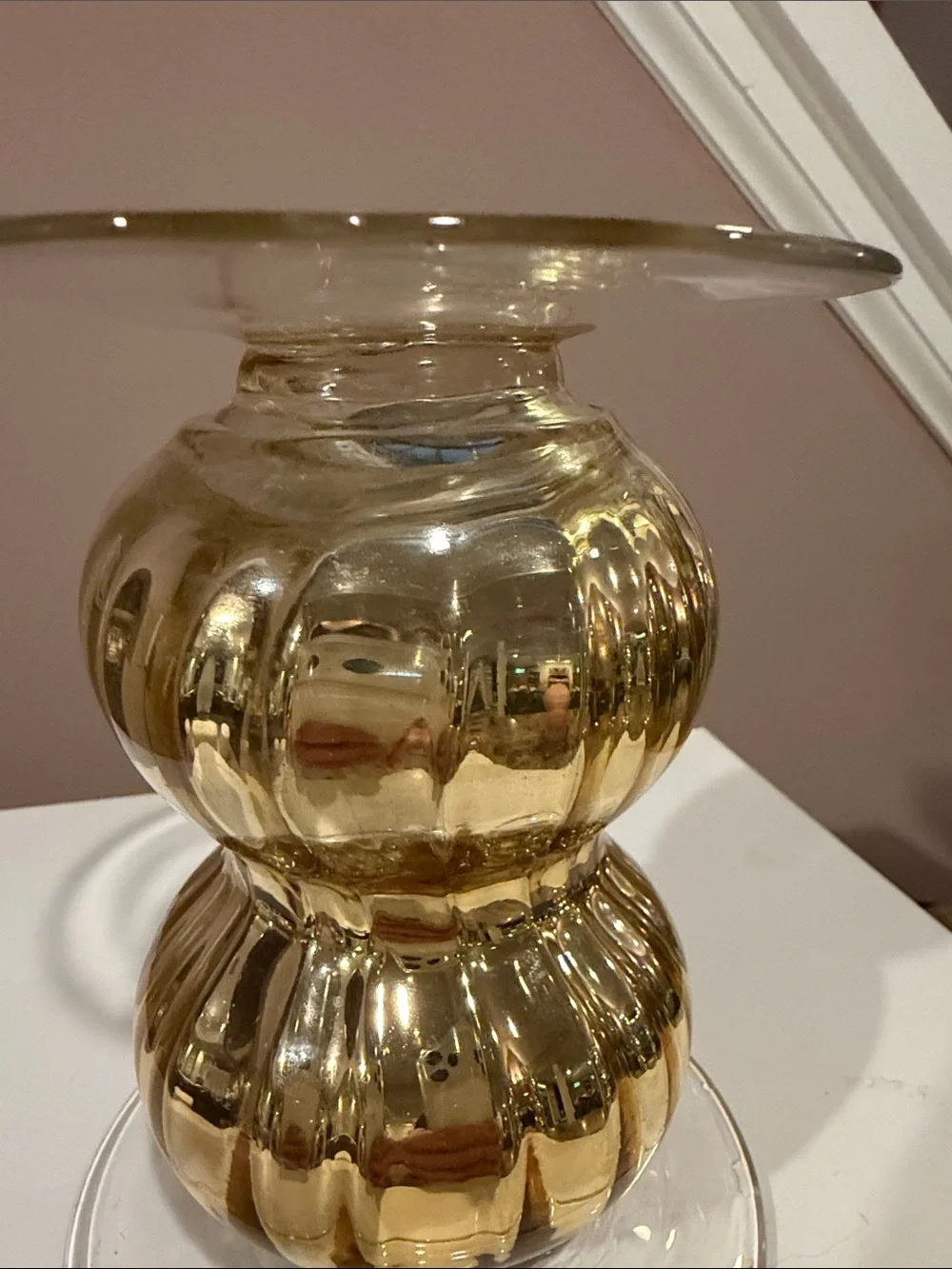 Gold Glass Bubble Candlestick Holders, Set of 2